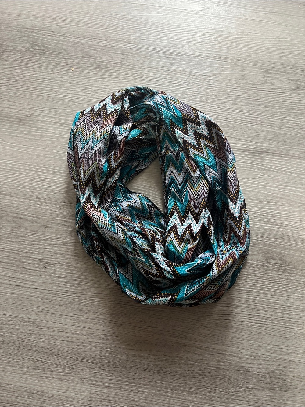 Chevron Infinity Scarf - Teal, Brown & White